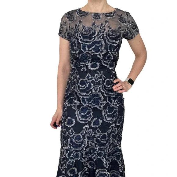 DAVID MEISTER FLORAL JACQUARD FULL LENGTH GOWN Women Size 2 - Picture 3 of 16